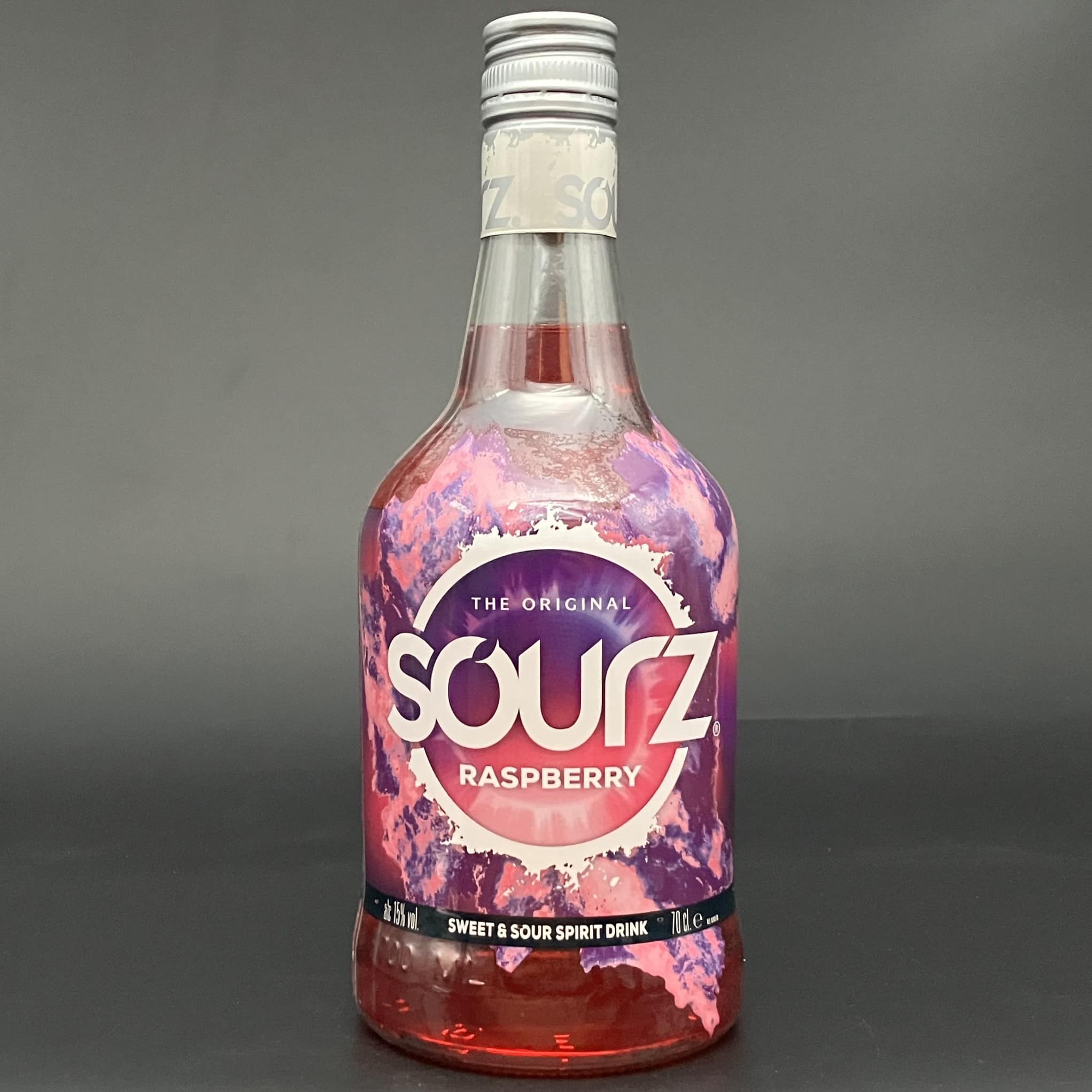 sourz raspberry (hindbær). 70cl 15%.